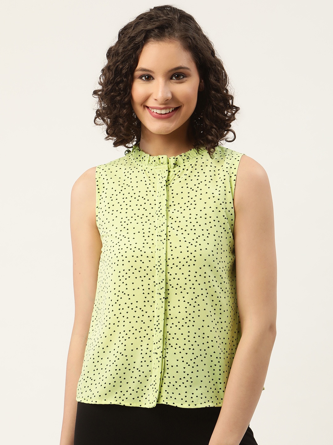 

ZIZO By Namrata Bajaj Women Heart Print High Neck Crepe Top, Lime green