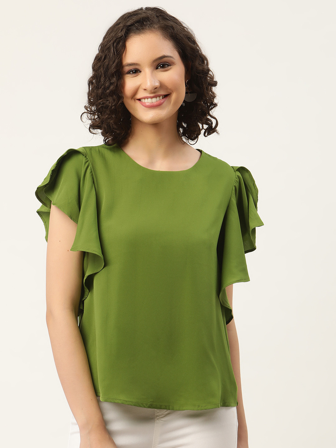 

ZIZO By Namrata Bajaj Green Ruffles Crepe Top