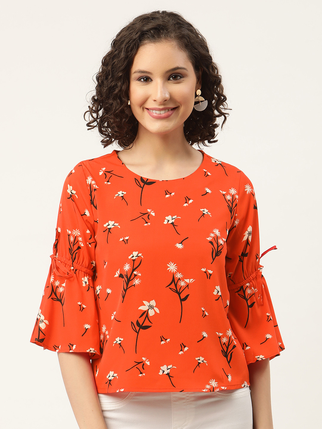 

ZIZO By Namrata Bajaj Women Red & Black Floral Print Bell Sleeves Top