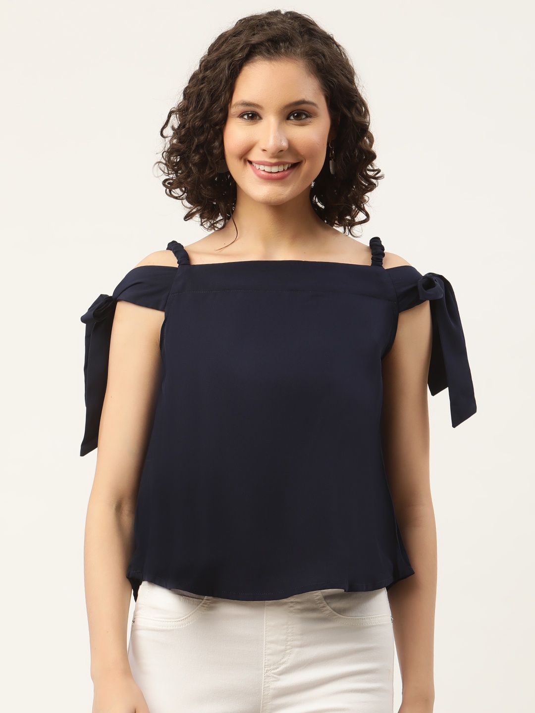 

ZIZO By Namrata Bajaj Women Navy Blue Off-Shoulder Crepe Top