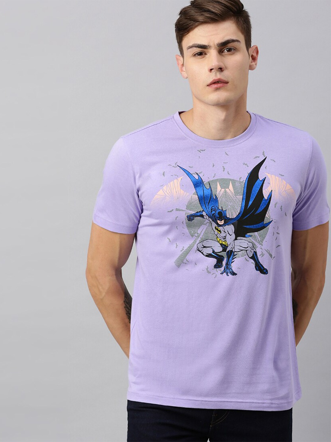 

Kook N Keech Batman Men Violet Printed Cotton T-shirt