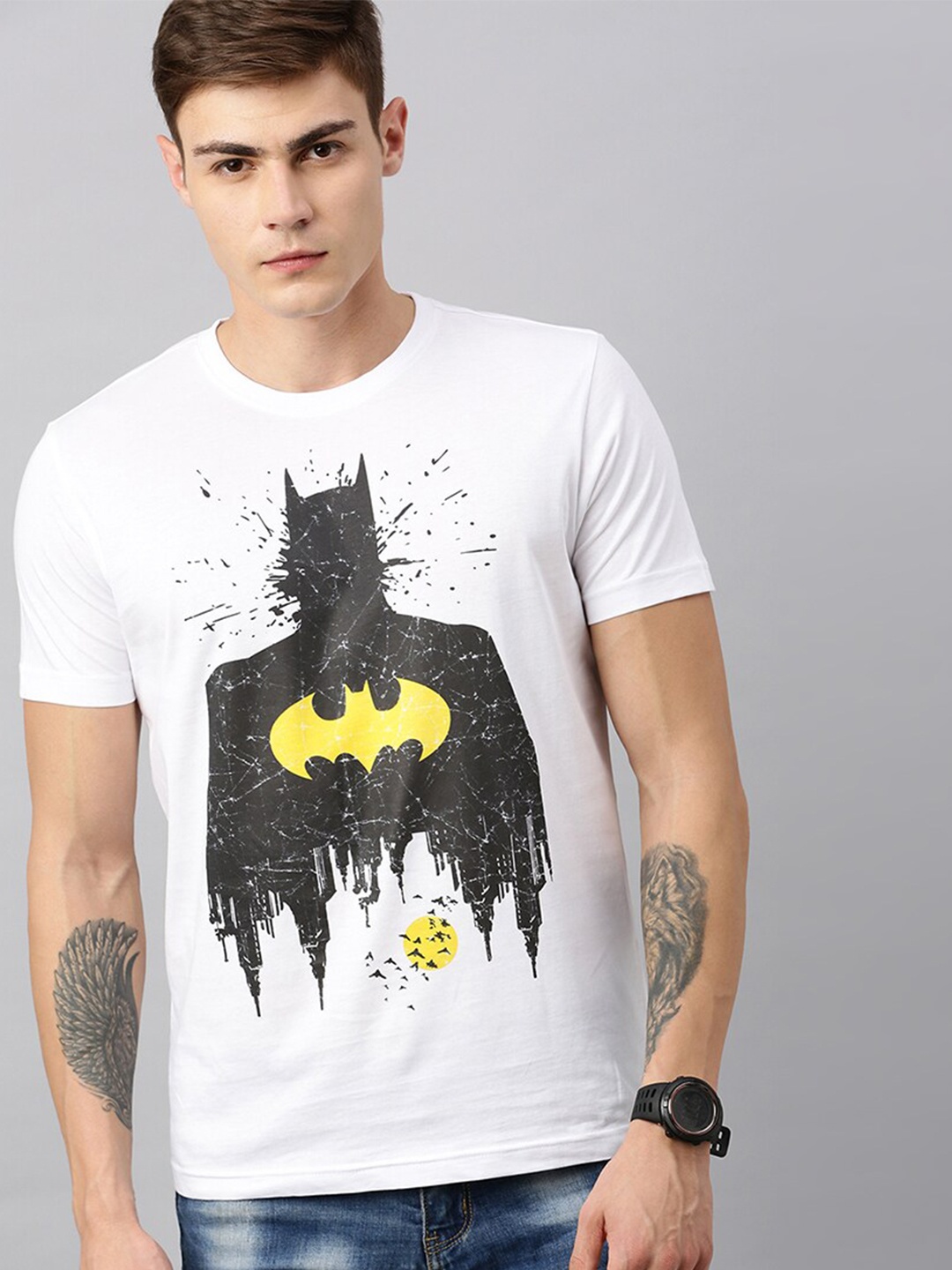 

Kook N Keech Batman Men White Batman Printed Pure Cotton T-shirt