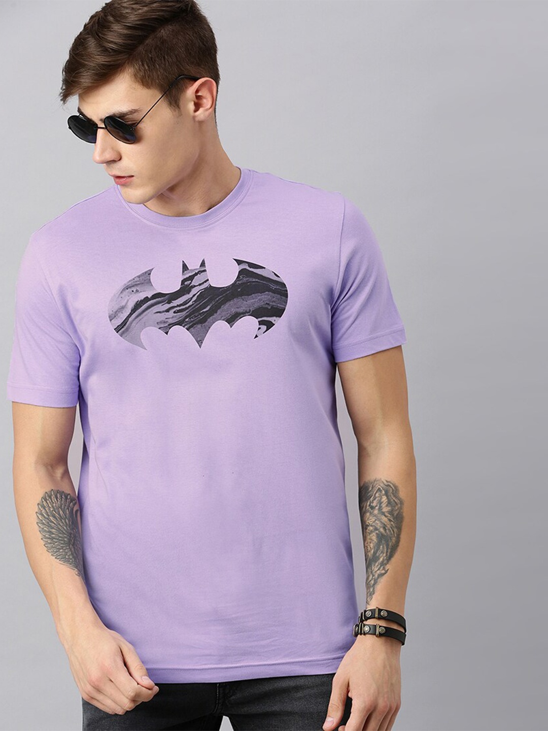 

Kook N Keech Batman Men Lavender Batman Printed Pure Cotton T-shirt