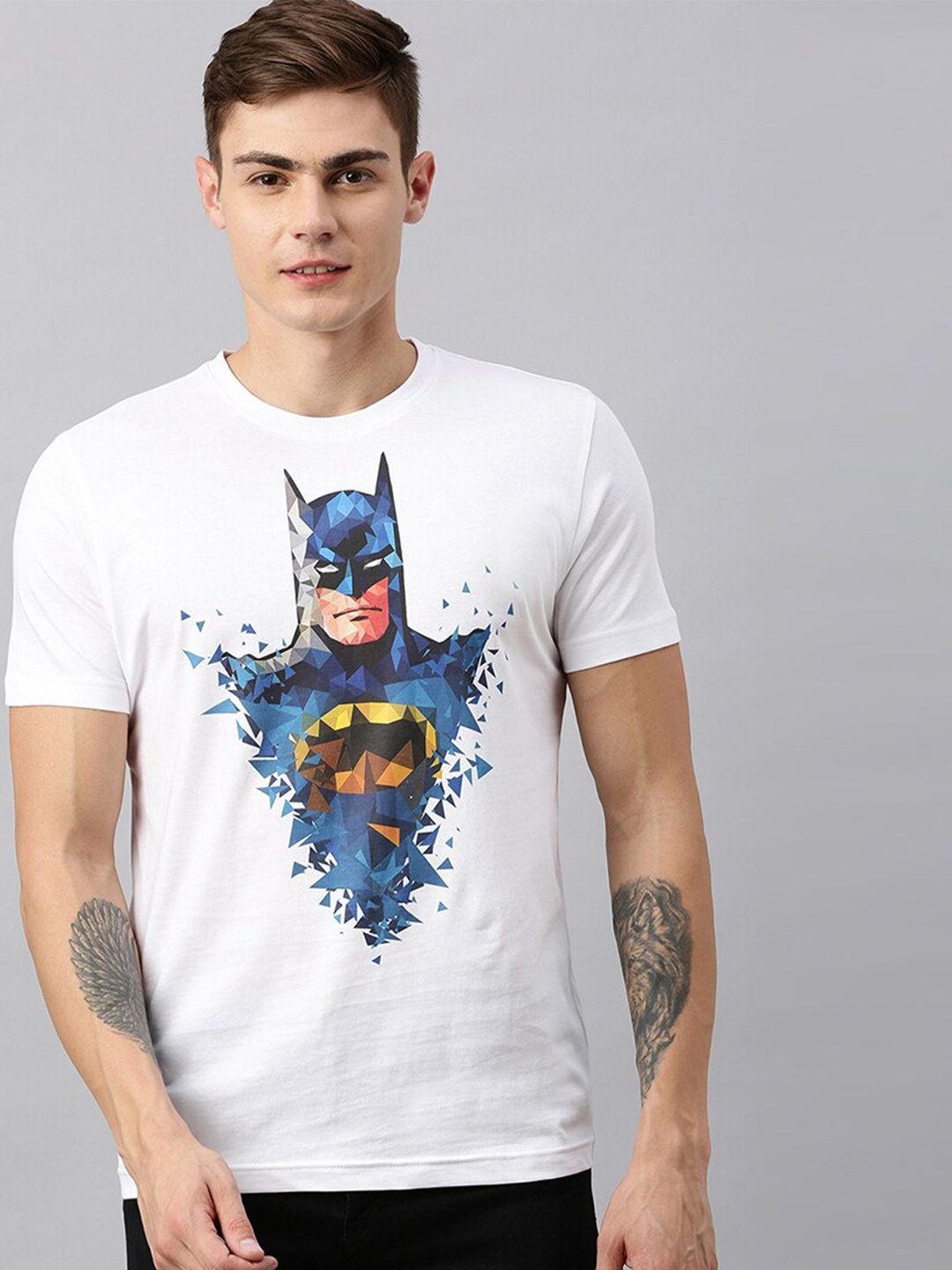 

Kook N Keech Batman Men White Batman Printed Pure Cotton T-shirt