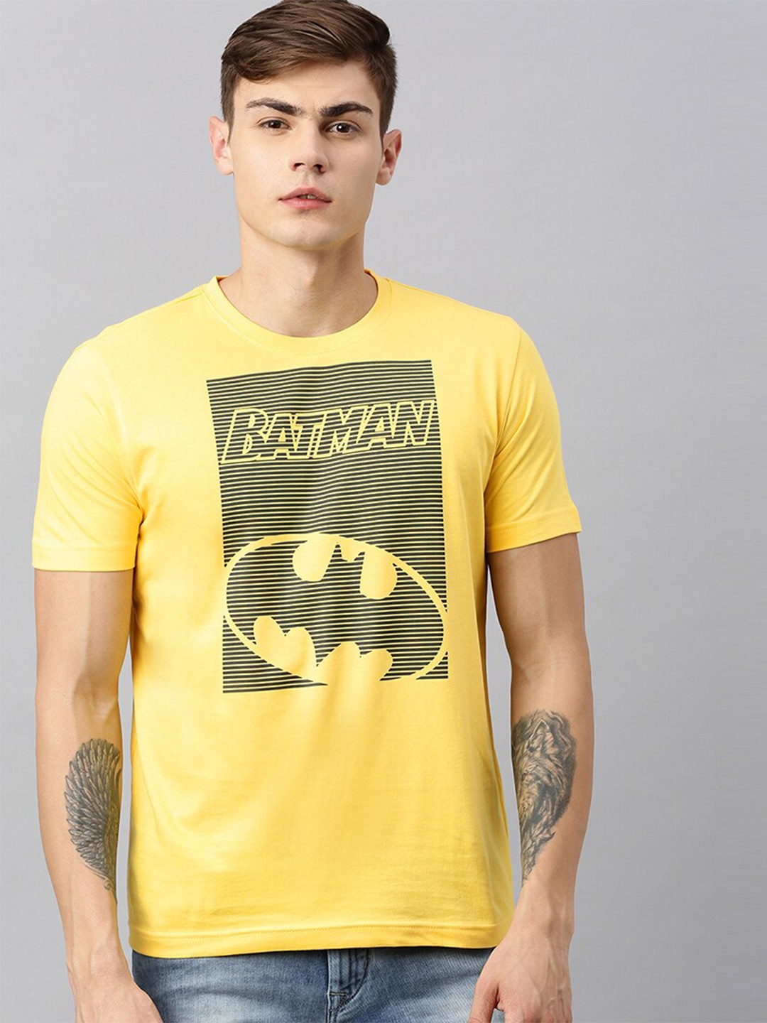 

Kook N Keech Batman Men Yellow Batman Printed Pure Cotton T-shirt