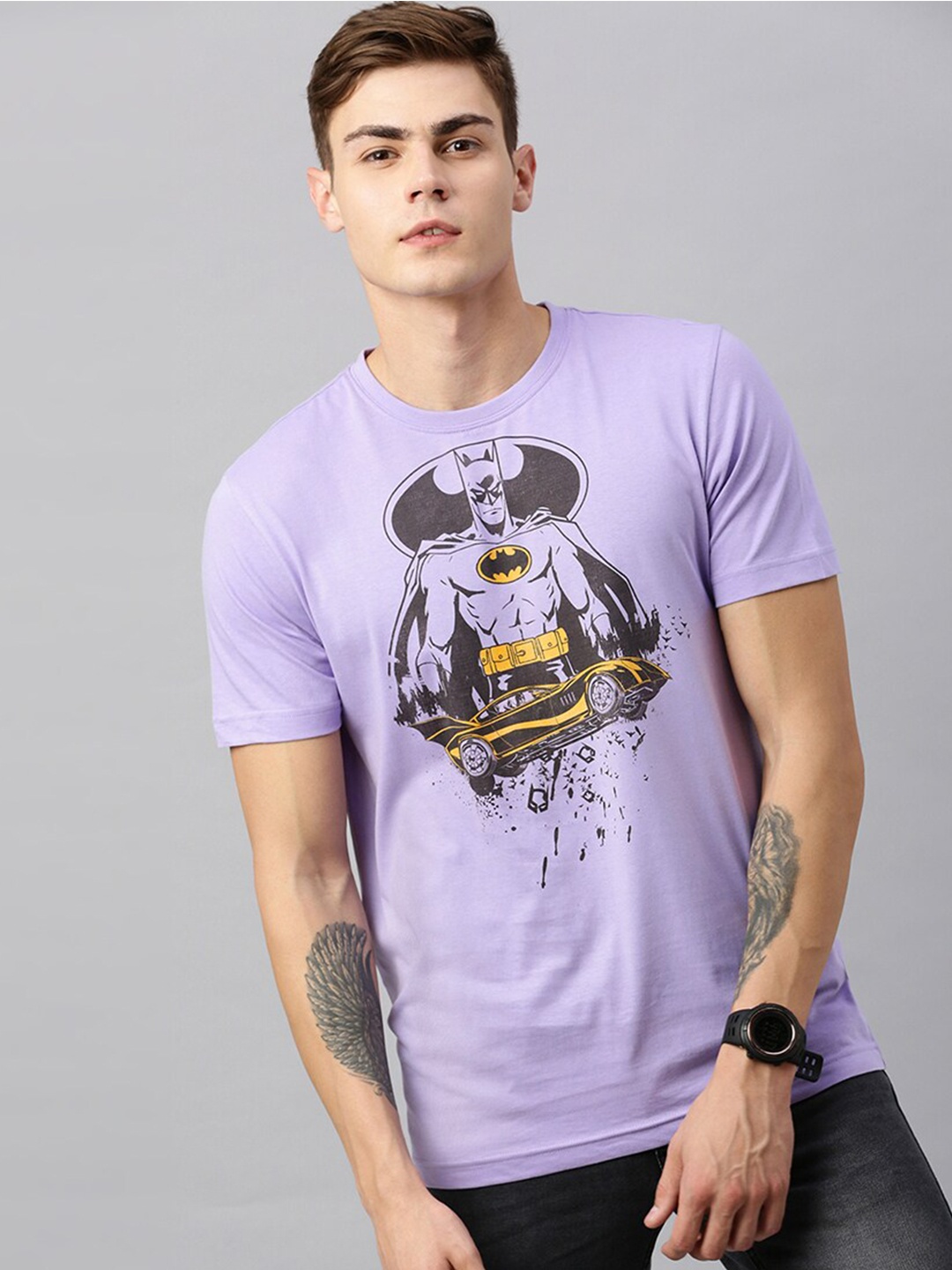 

Kook N Keech Batman Men Lavender Batman Printed Pure Cotton T-shirt