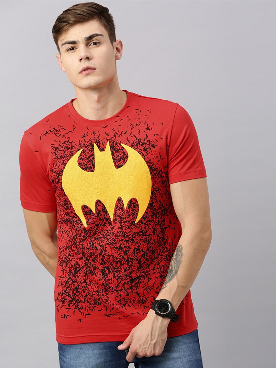 

Kook N Keech Batman Men Red Batman Printed Pure Cotton T-shirt