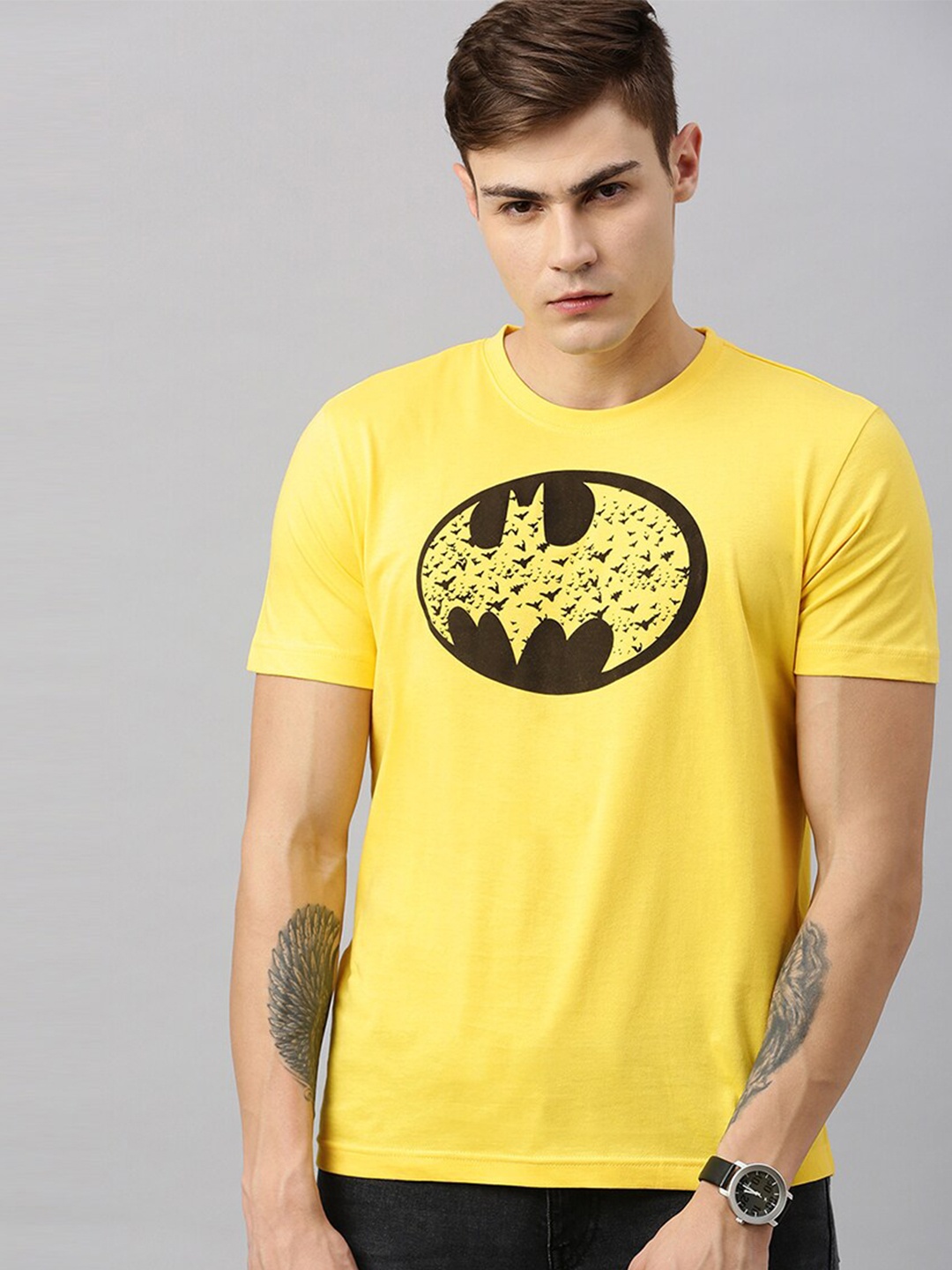 

Kook N Keech Batman Men Yellow Batman Printed Pure Cotton T-shirt