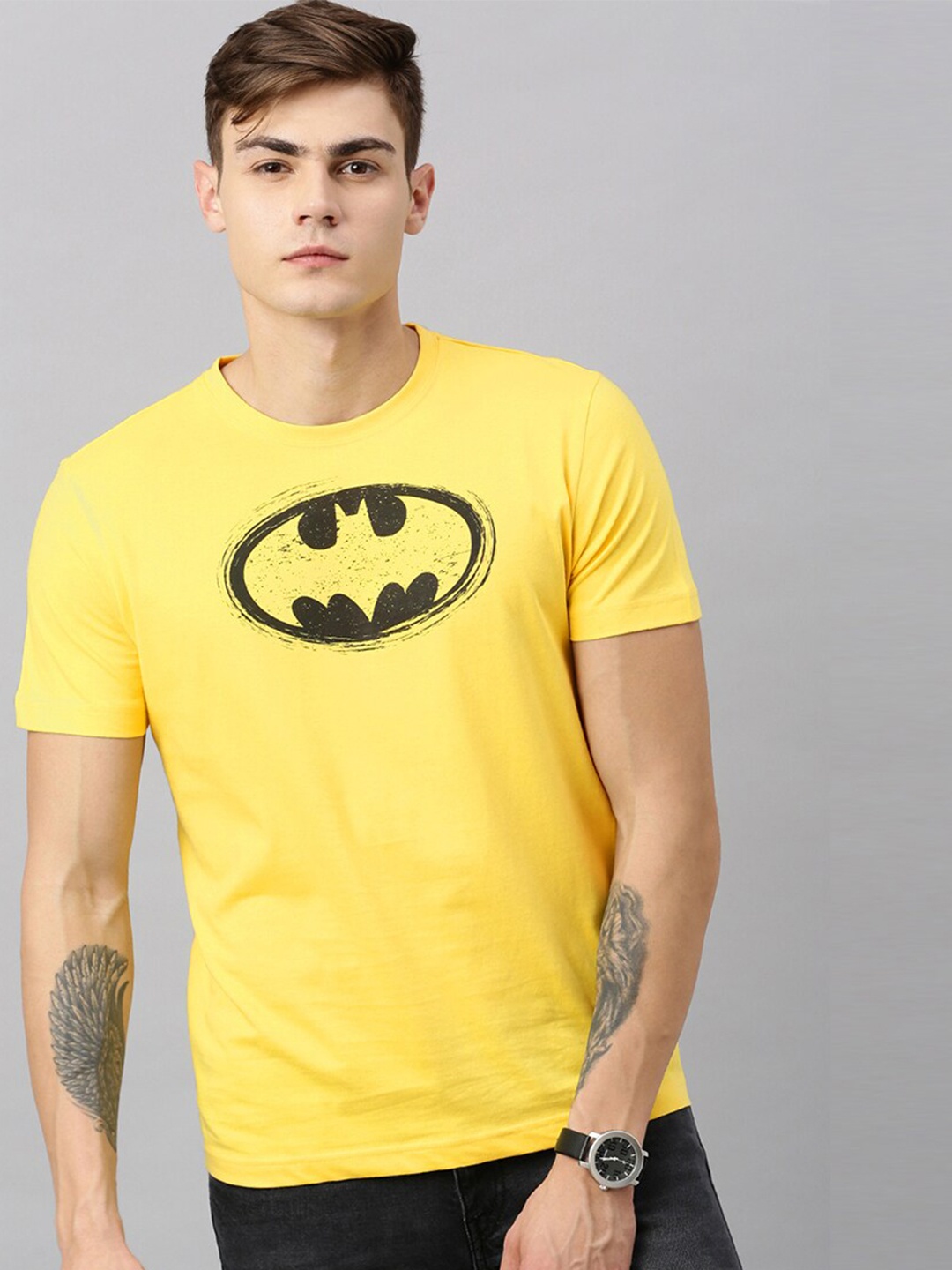 

Kook N Keech Batman Men Yellow Batman Printed Pure Cotton T-shirt
