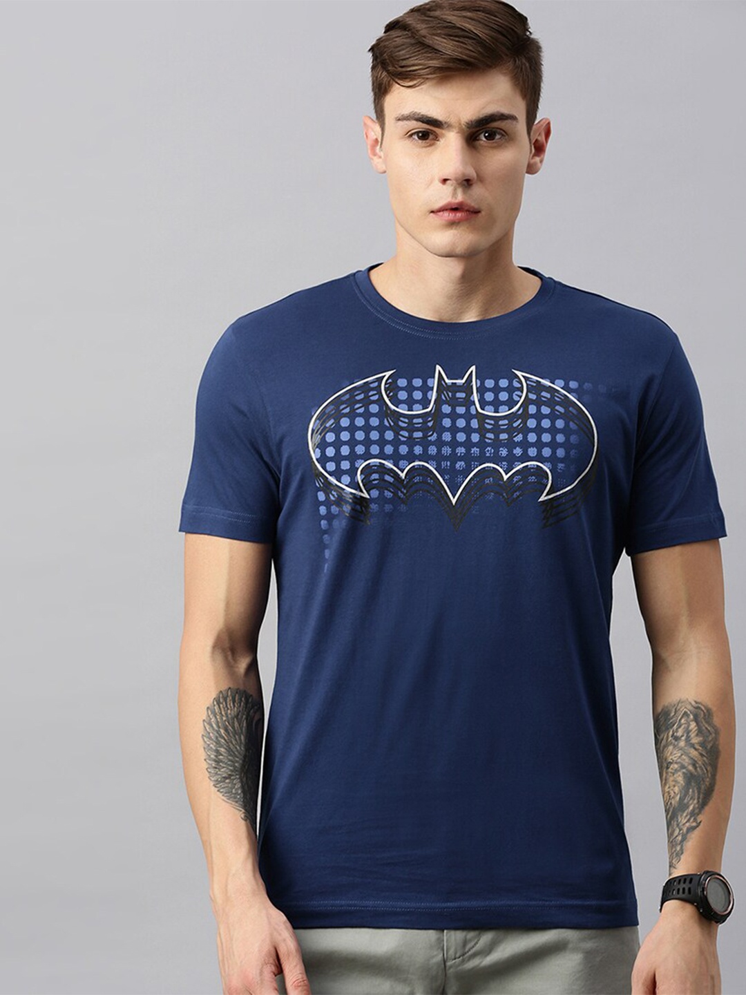 

Kook N Keech Batman Men Navy Blue Batman Printed Pure Cotton T-shirt