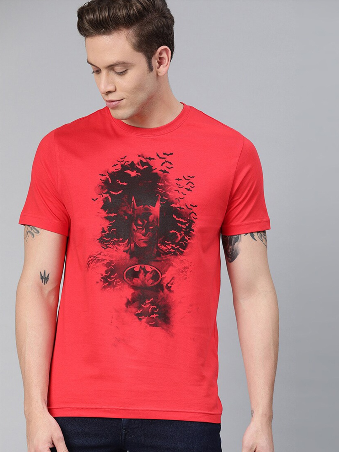 

Kook N Keech Batman Men Red Batman Printed Round Neck T-shirt