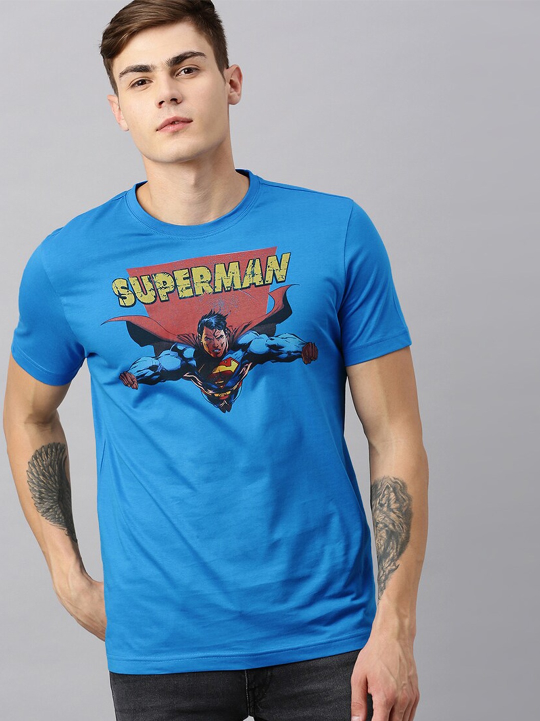 

Kook N Keech Superman Men Blue Superman Printed Round Neck T-shirt