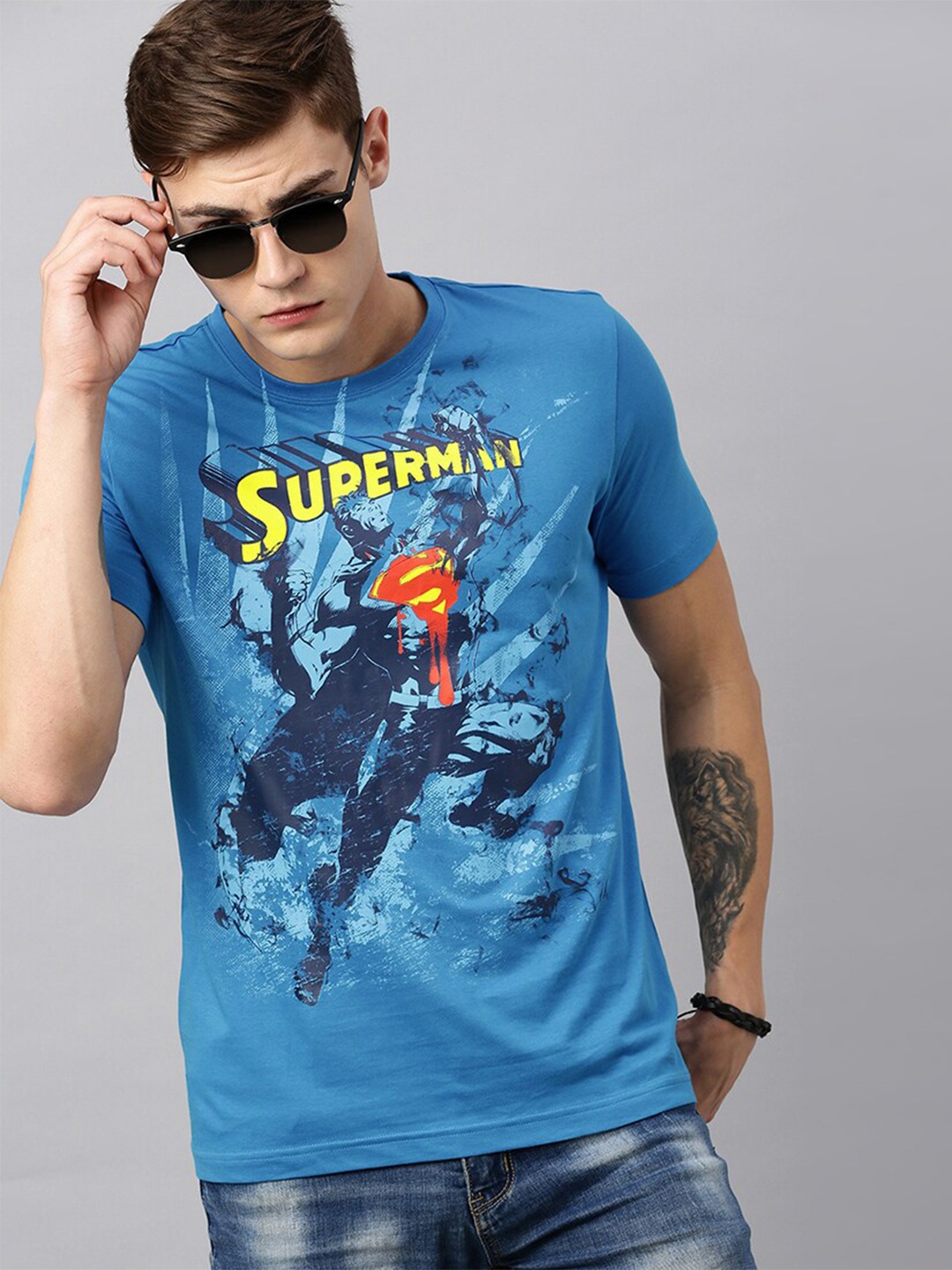 

Kook N Keech Superman Men Blue Superman Printed Round Neck T-shirt