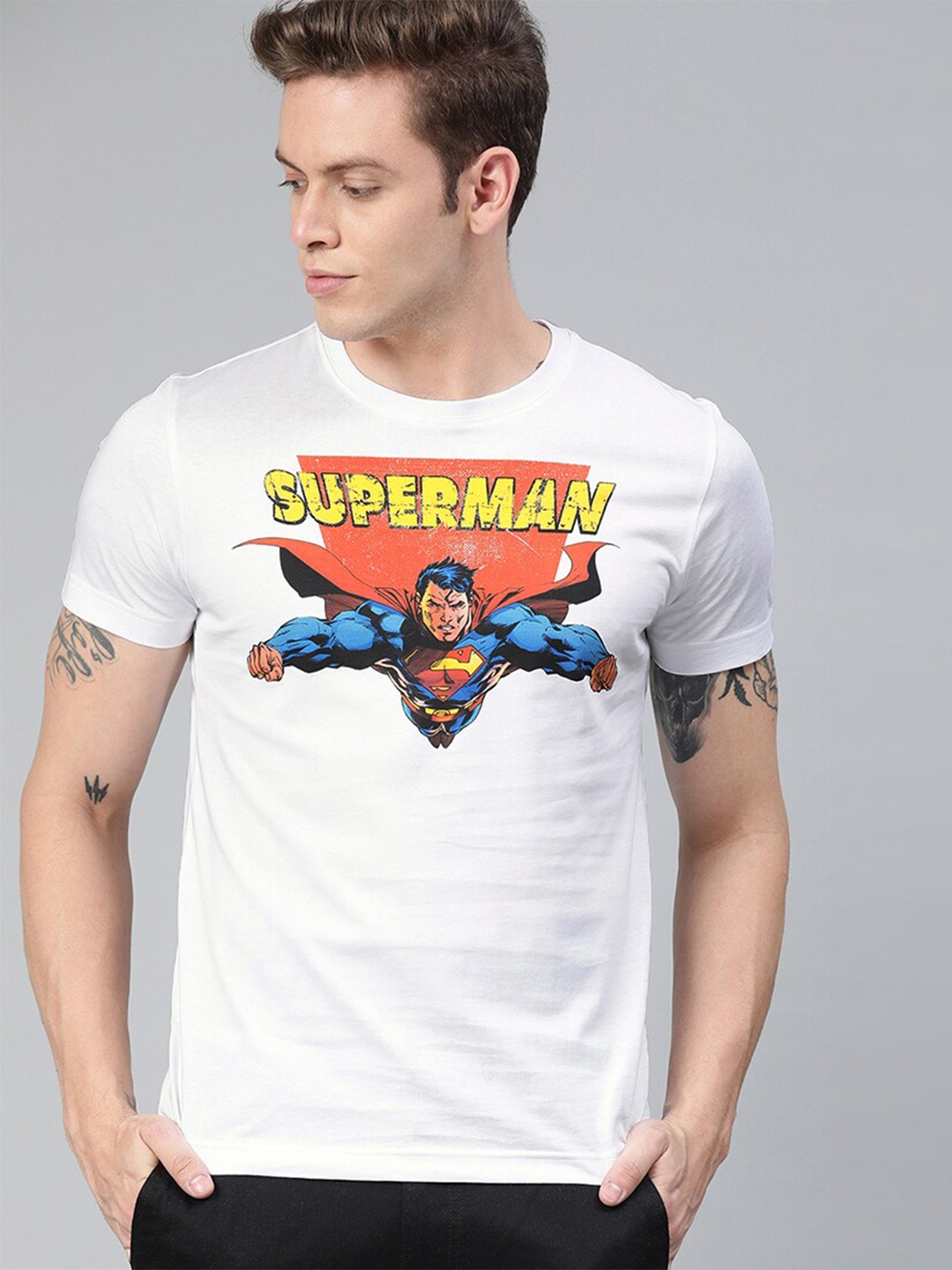 

Kook N Keech Superman Men White Superman Round Neck T-shirt