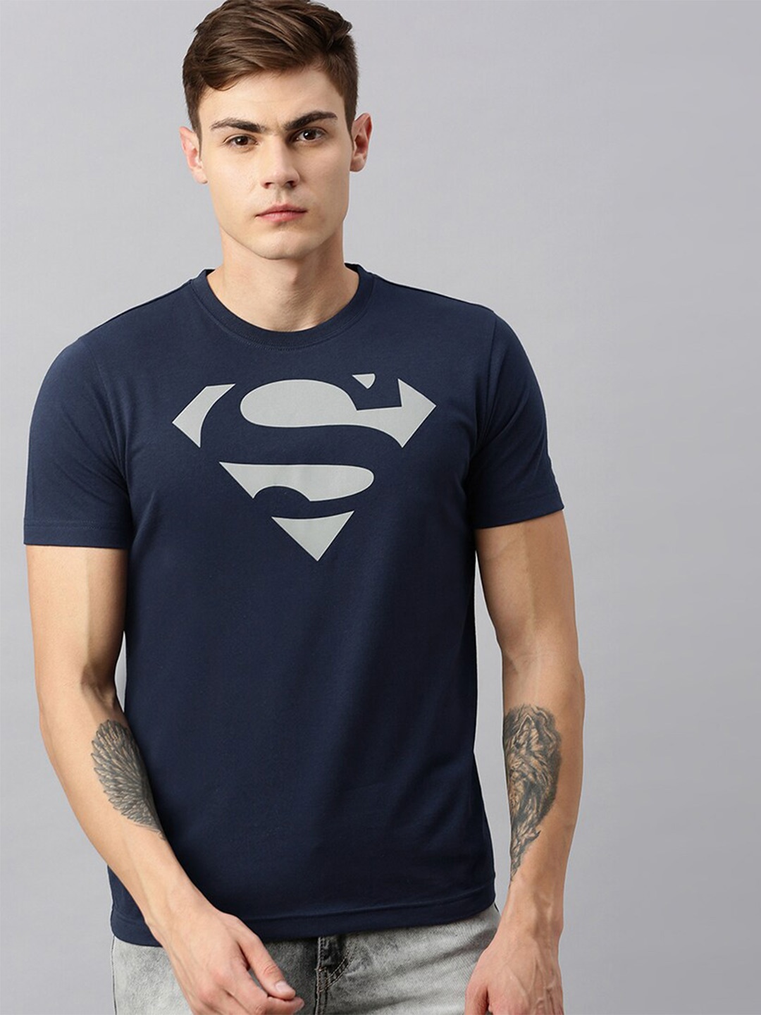 

Kook N Keech Superman Men Navy Blue Superman Printed Round Neck T-shirt