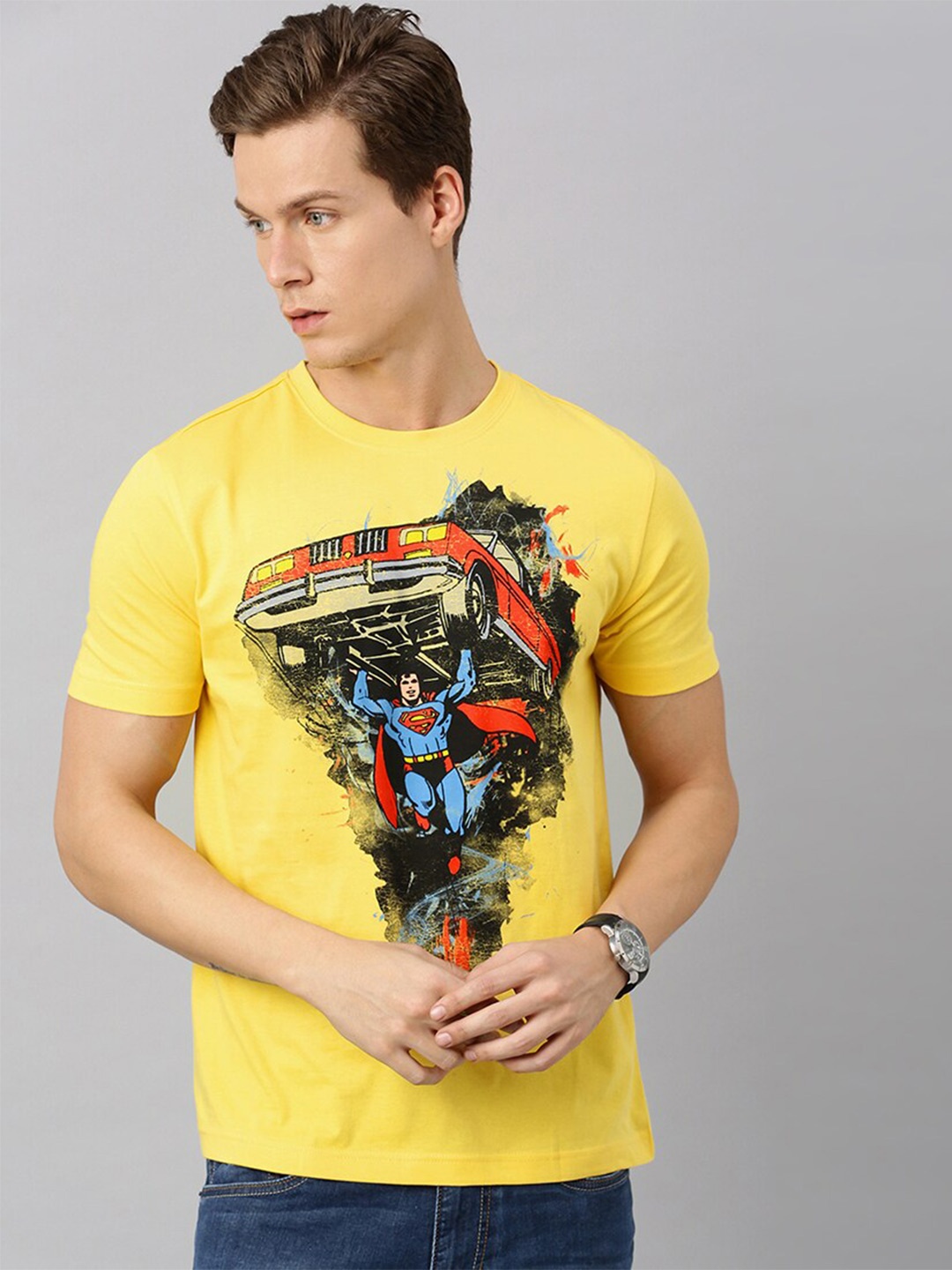 

Kook N Keech Superman Men Yellow Superman Printed Round Neck T-shirt