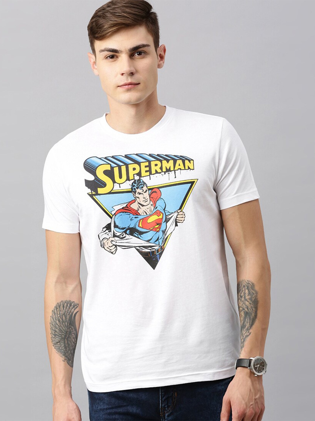 

Kook N Keech Superman Men White Typography Superman Printed Applique T-shirt