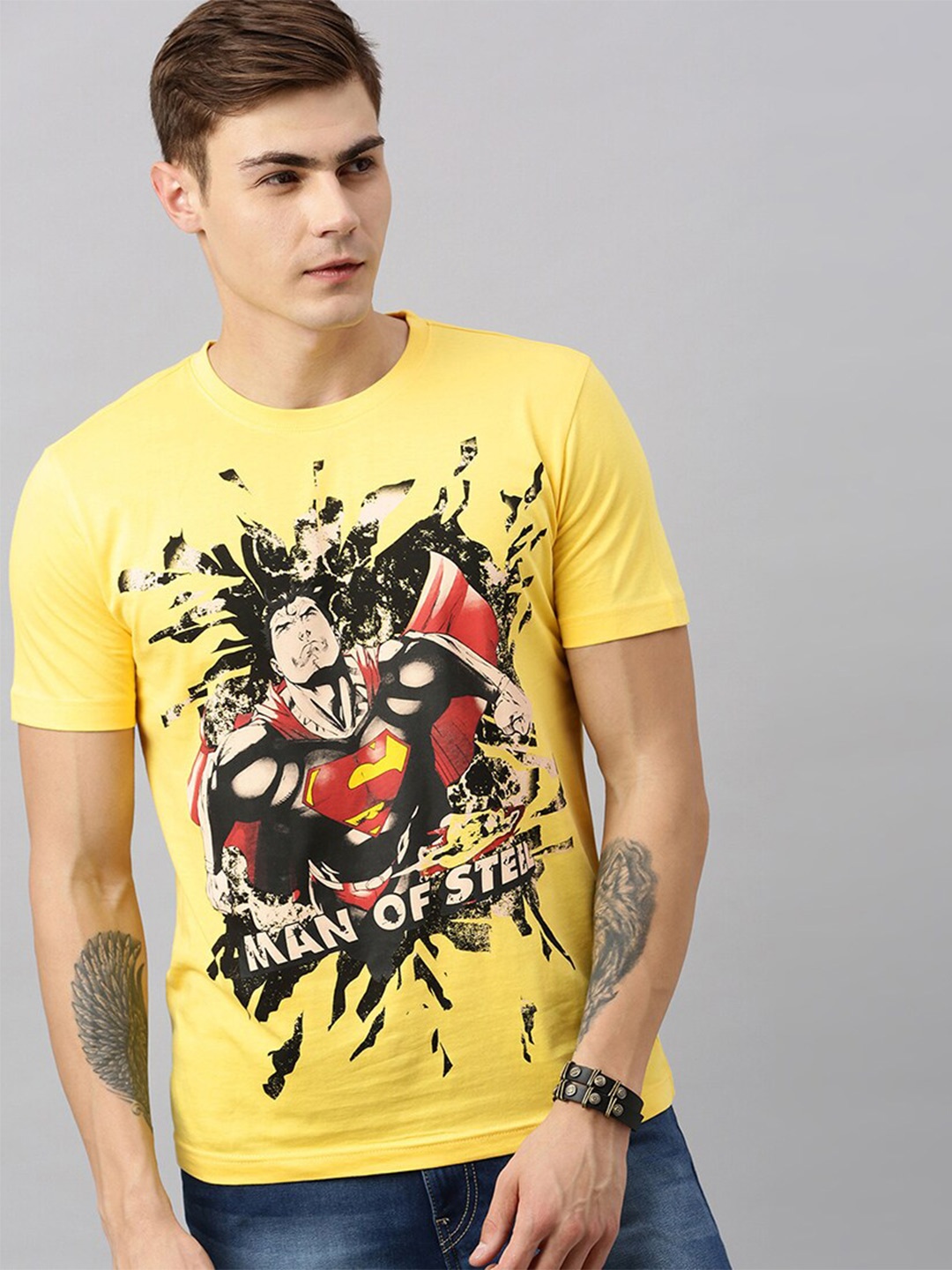 

Kook N Keech Superman Men Yellow Superman Printed Round Neck T-shirt