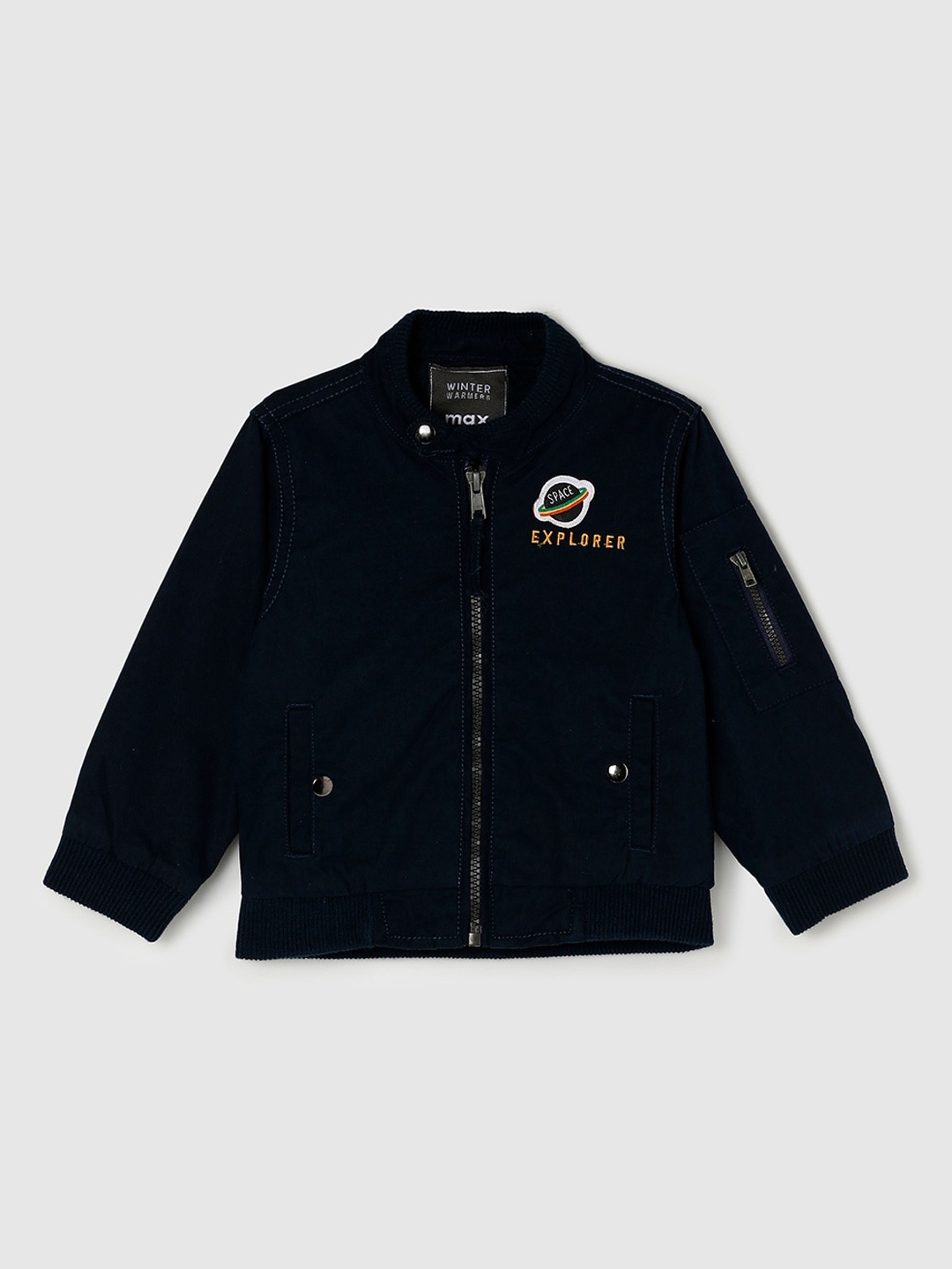 

max Boys Blue Windcheater Crop Cotton Denim Jacket with Patchwork