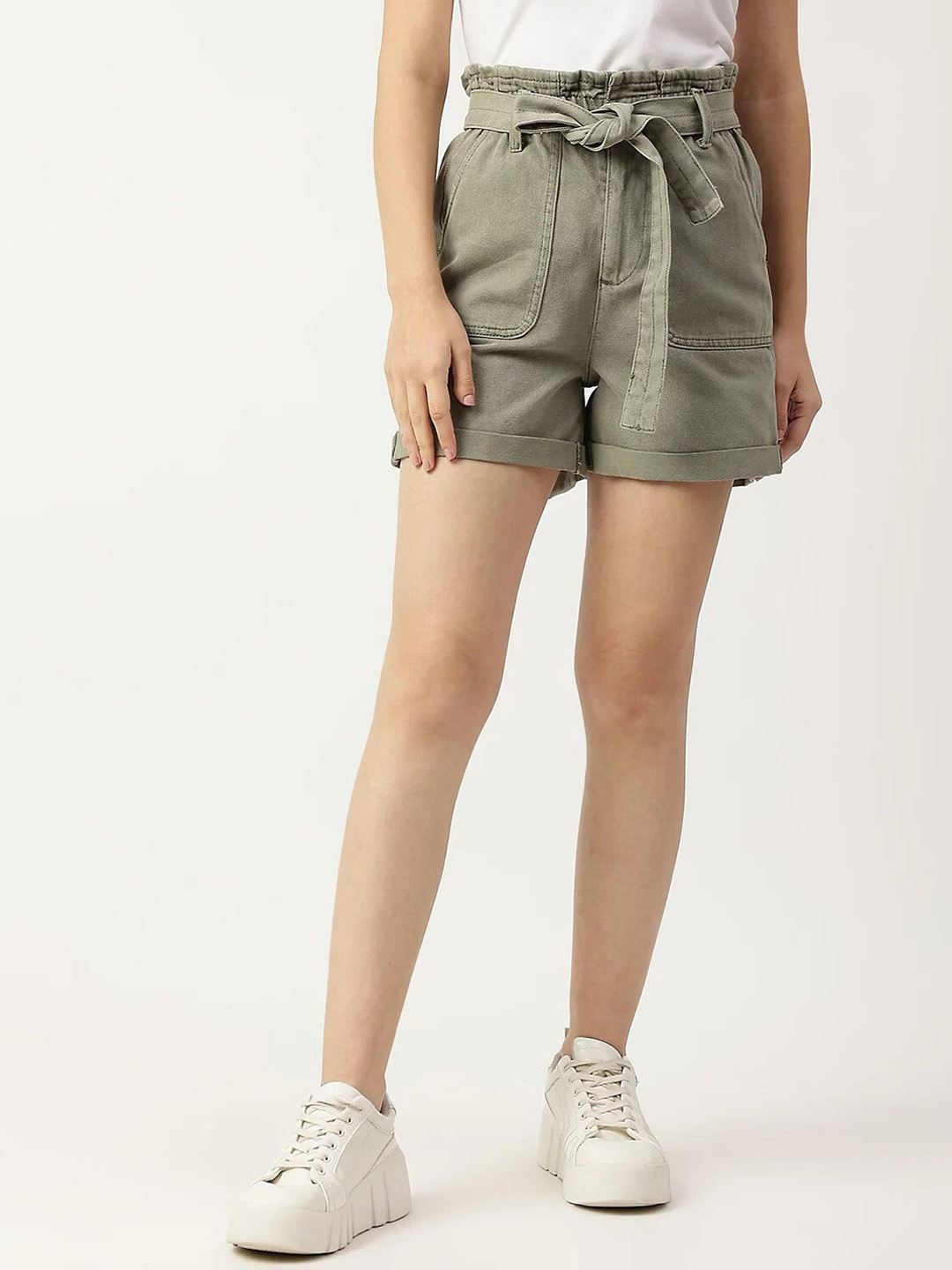 

Marks & Spencer Women Green High-Rise Cotton Shorts