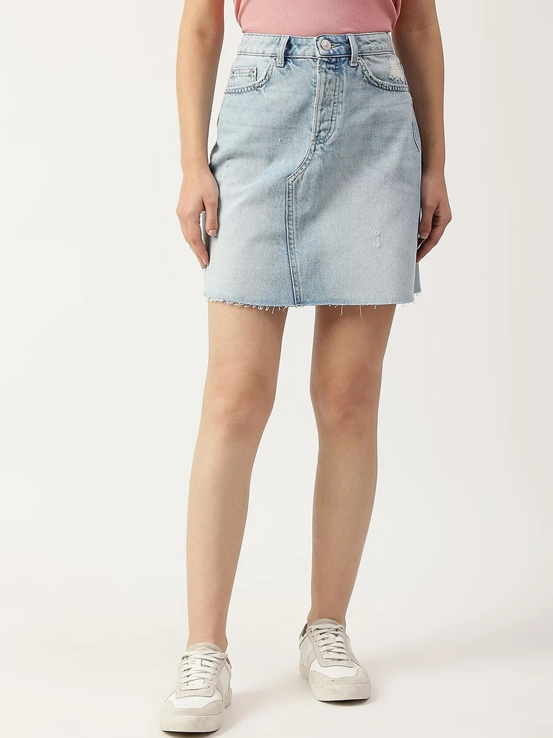 

Marks & Spencer Women Blue Washed Denim Straight Skirt