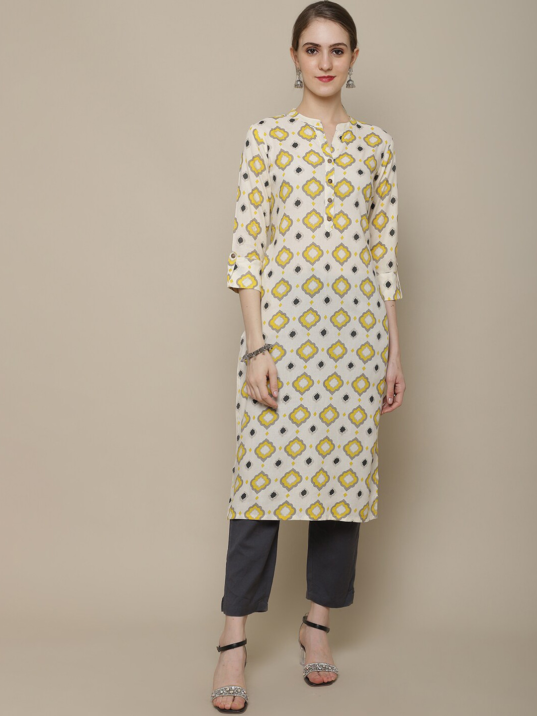 

Sangria Printed Cotton Kurta, Cream