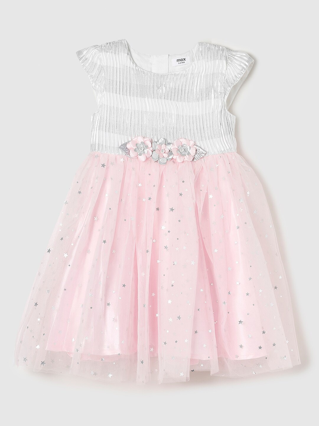 

max Girls Silver-Toned Applique Dress