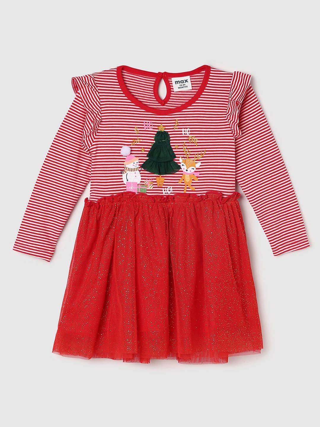 

max Girls Red Applique A-Line Cotton Dress