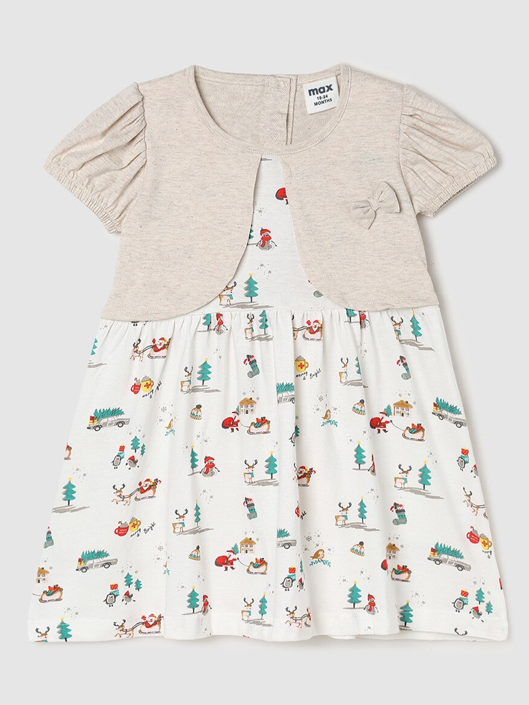 

max Girls Beige A-Line Cotton Dress