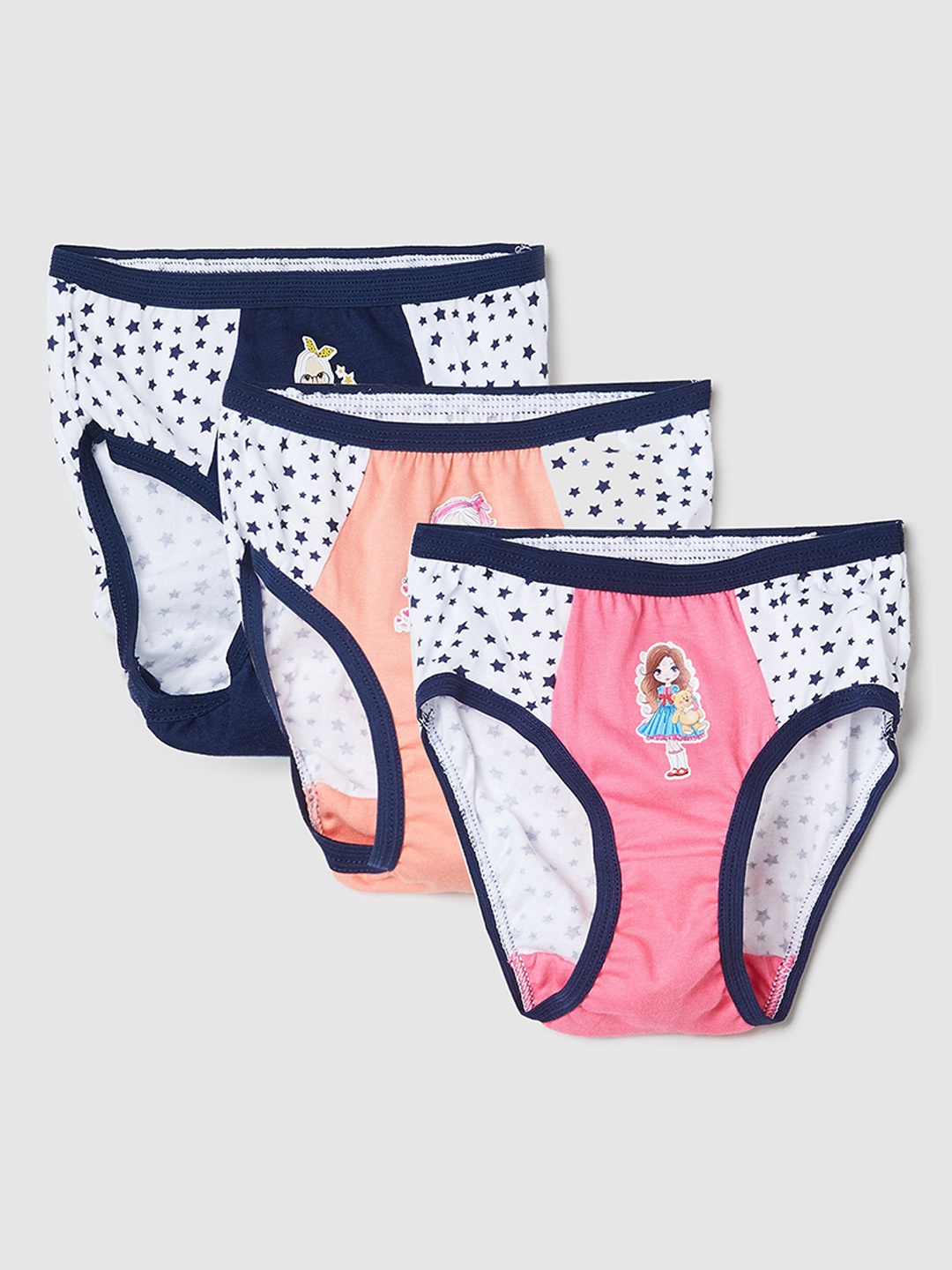 

max Girls Pack Of 3 Printed Cotton Basic Briefs, Blue