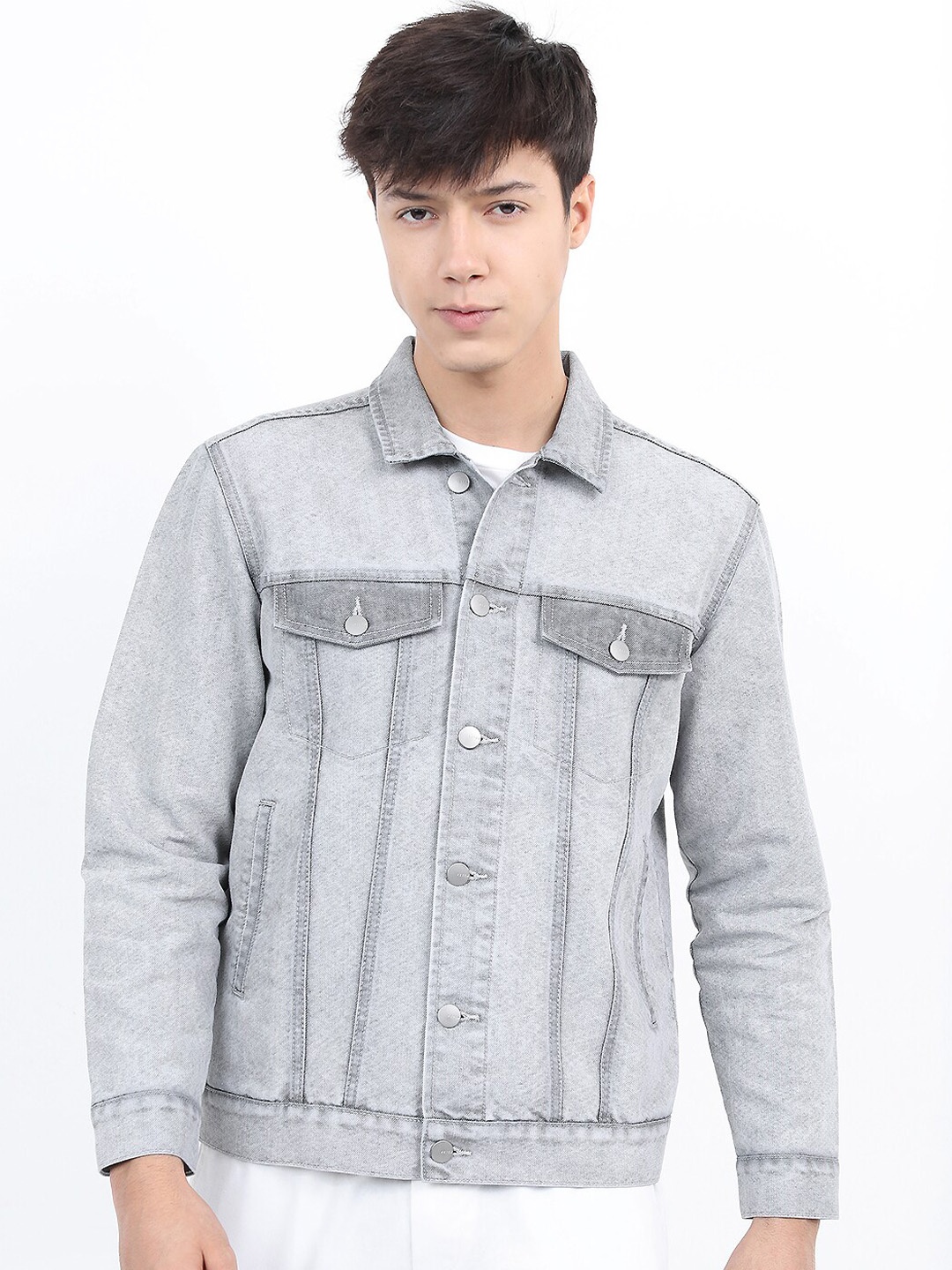 

KETCH Men Grey Solid Washed Denim Jacket