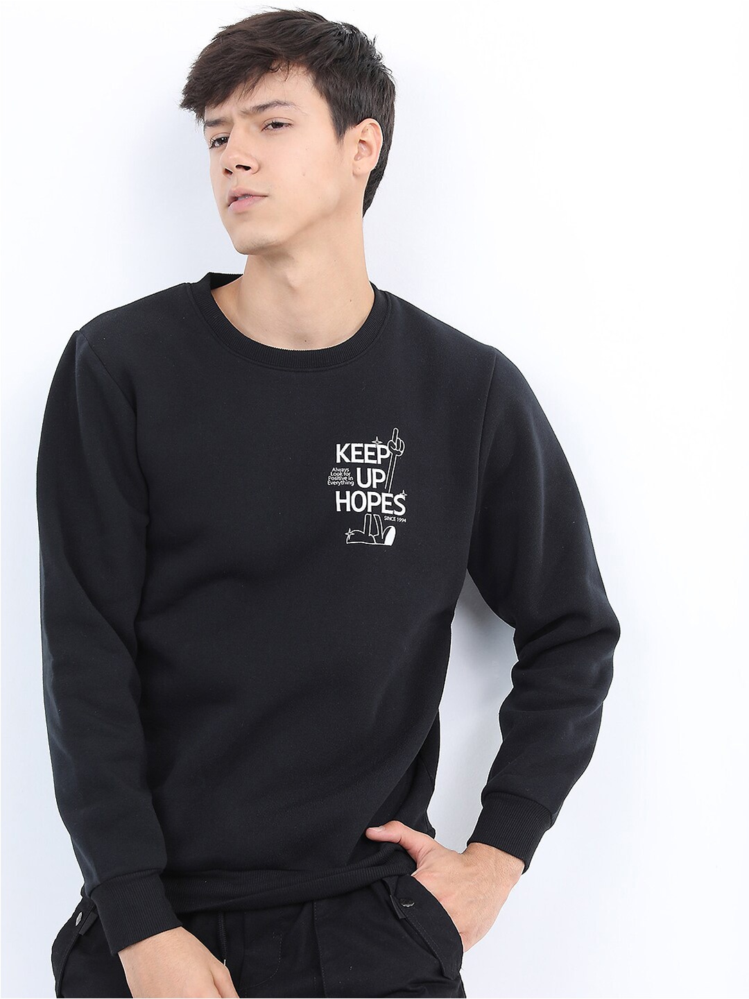 

KETCH Men Black Typography Printed Long Sleeve Sweatshirt