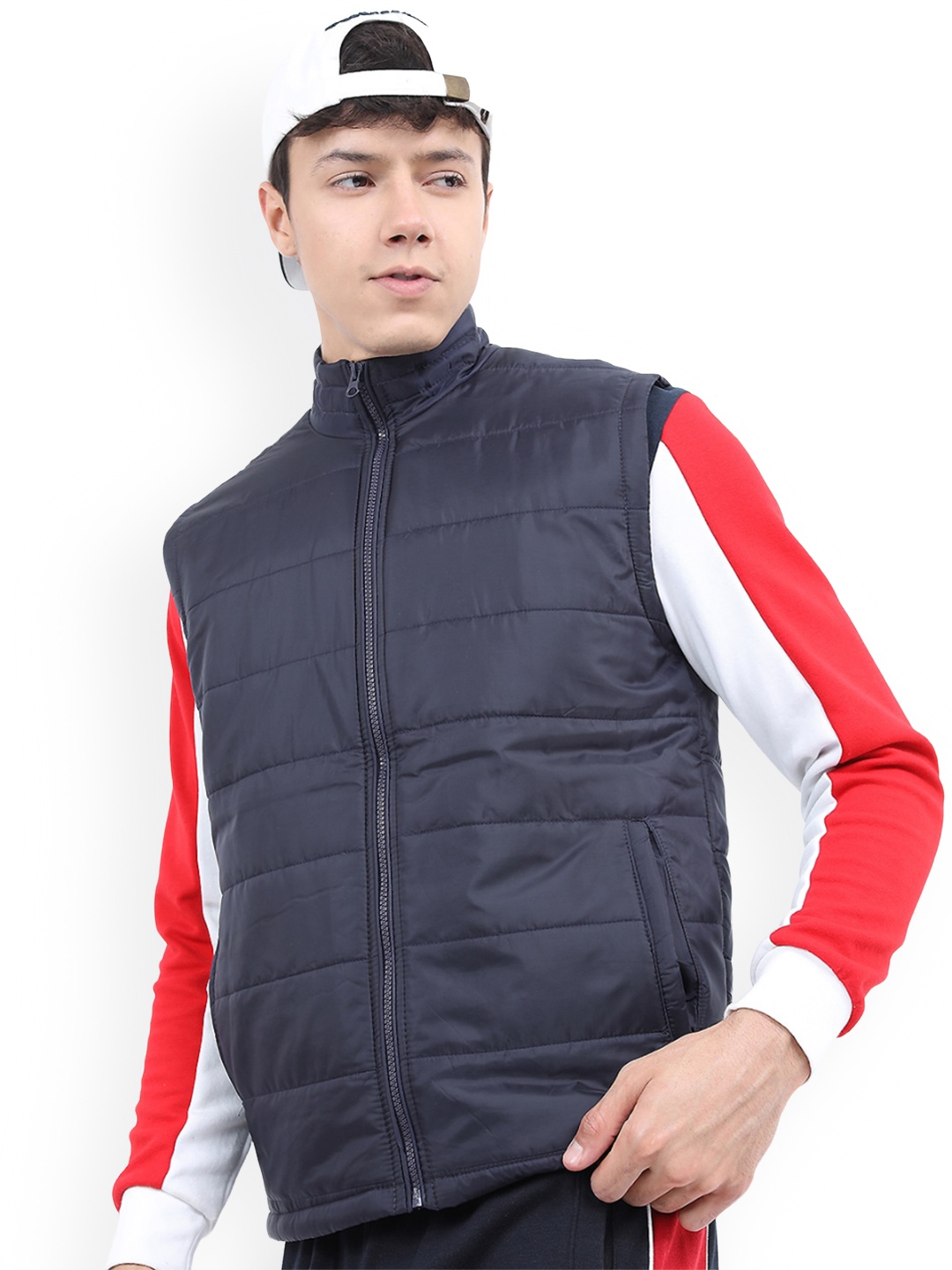 

KETCH Men Navy Blue Solid Sleeveless Padded Jacket