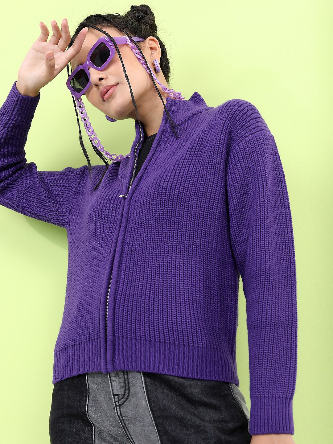 

Tokyo Talkies Women Classy Purple Solid Sweater