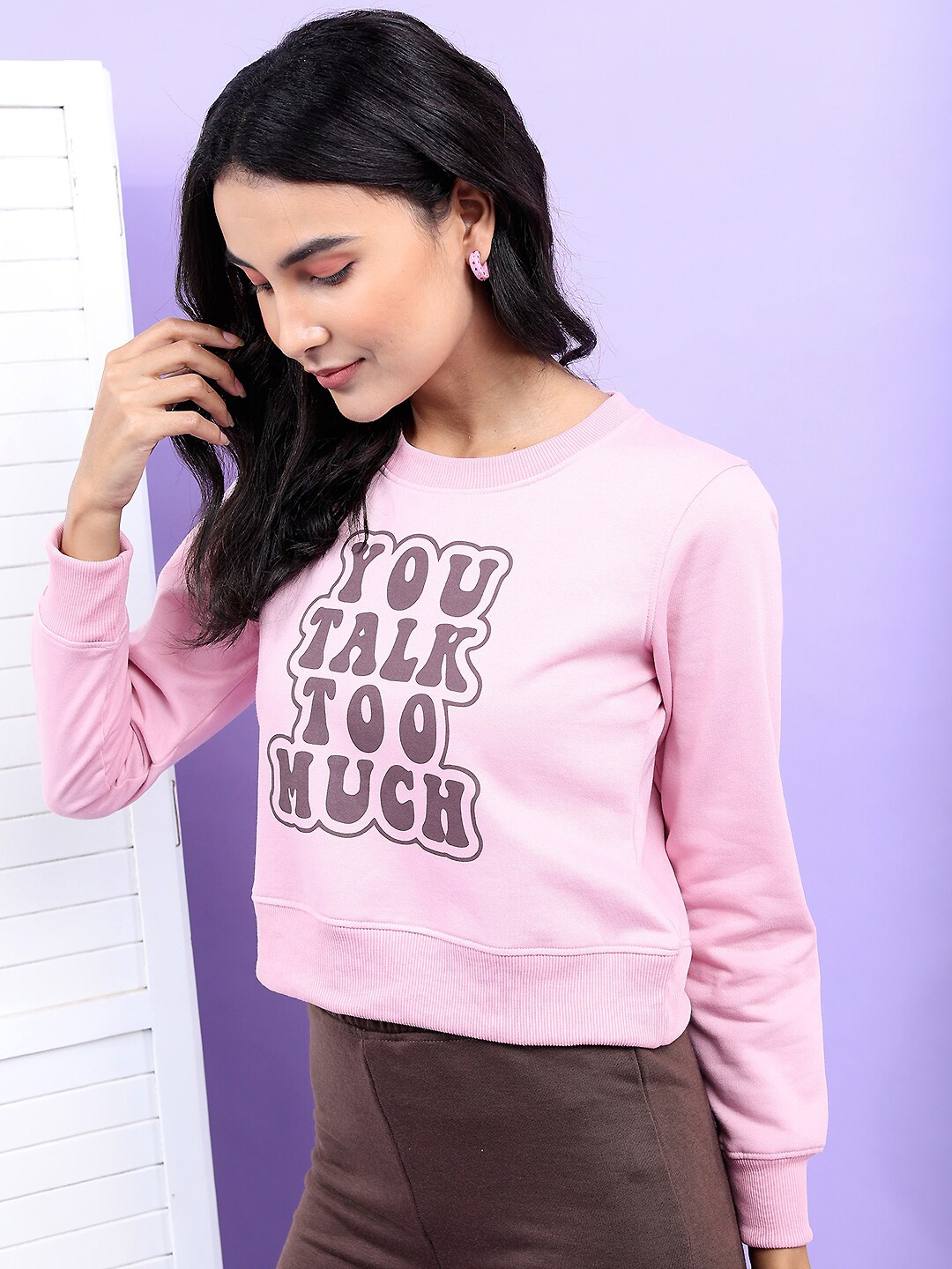 

Tokyo Talkies Women Purple Printed Sweatshirt