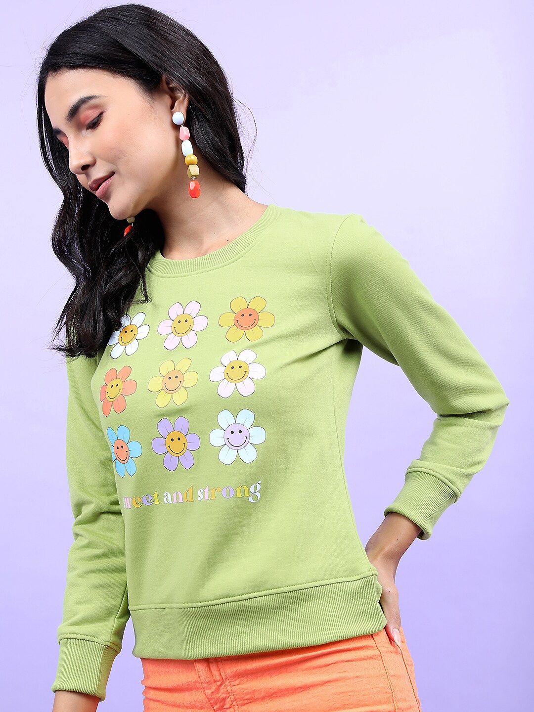 

Tokyo Talkies Women Lime Green Printed Sweatshirt