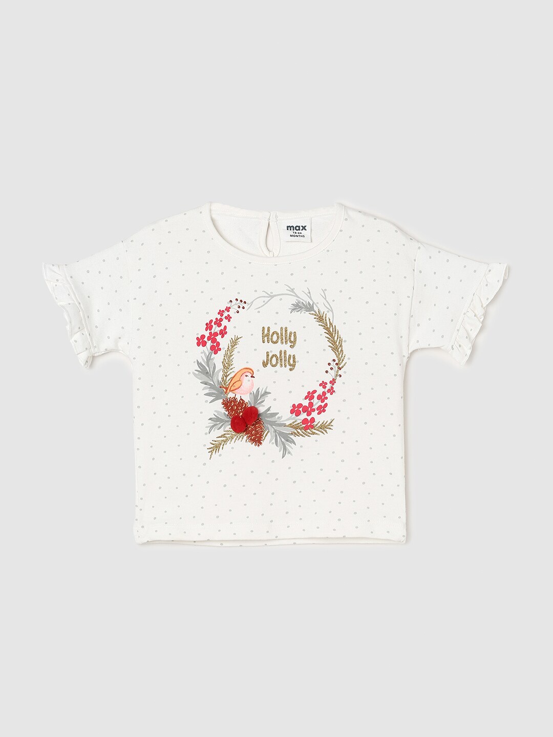 

max Girls Cream-Coloured & Red Graphic Printed Pure Cotton Top