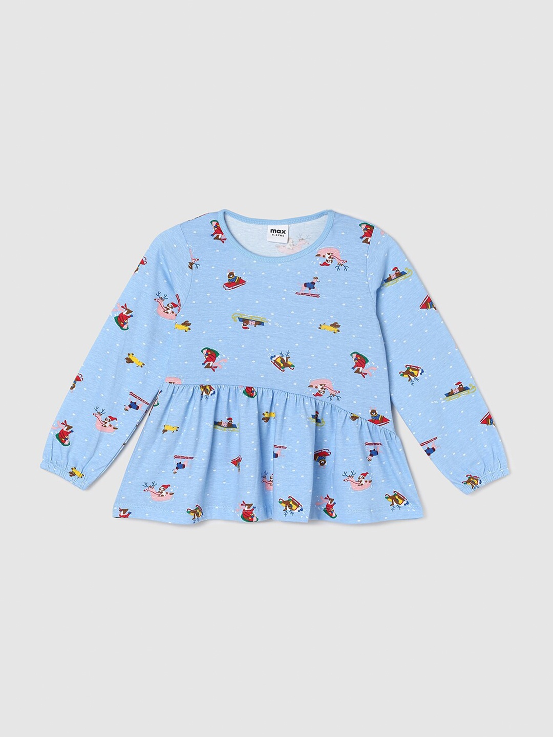 

max Girls Blue & Pink Printed Pure Cotton Top
