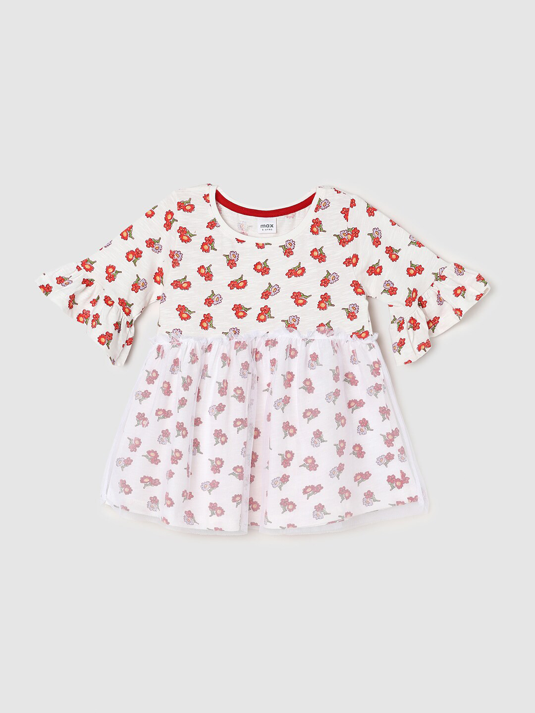 

max Cream-Coloured & Red Floral Printed Pure Cotton Top