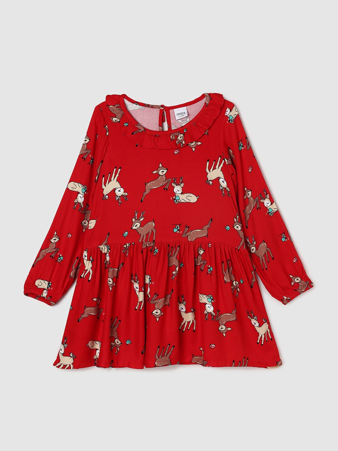 

max Red & Brown Printed Ruffles Empire Top