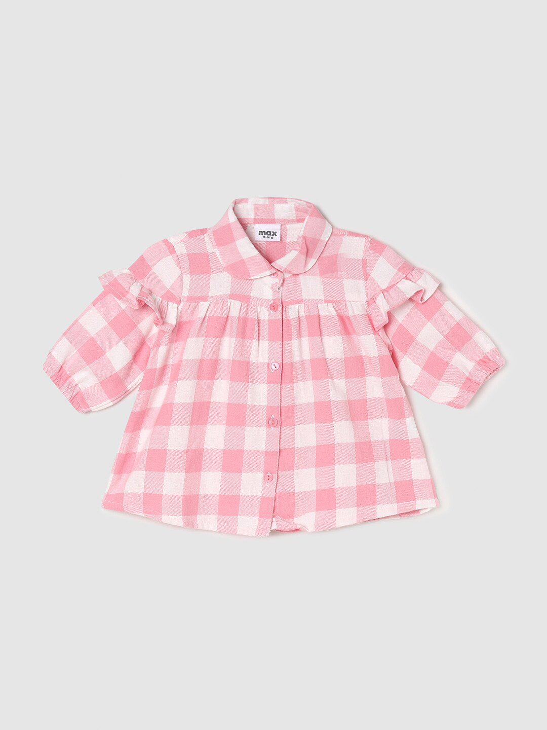 

max Girls Pink & White Checked Shirt Style Pure Cotton Top