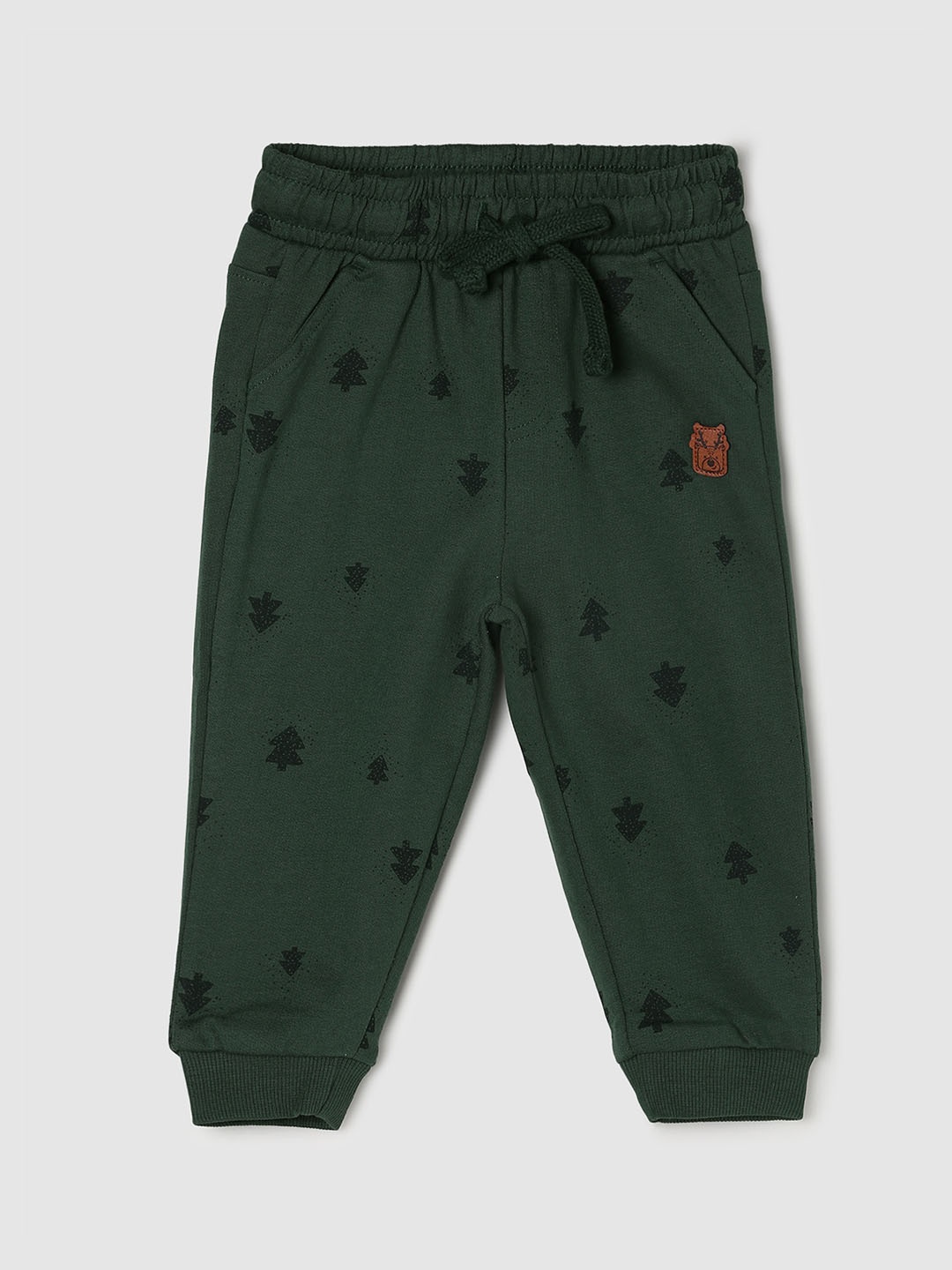 

max Boys Green & Black Printed Cotton Joggers