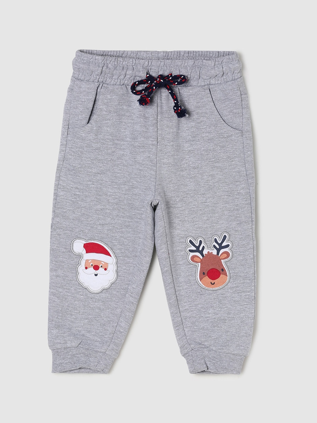 

max Boys Grey Self Design Cotton Joggers