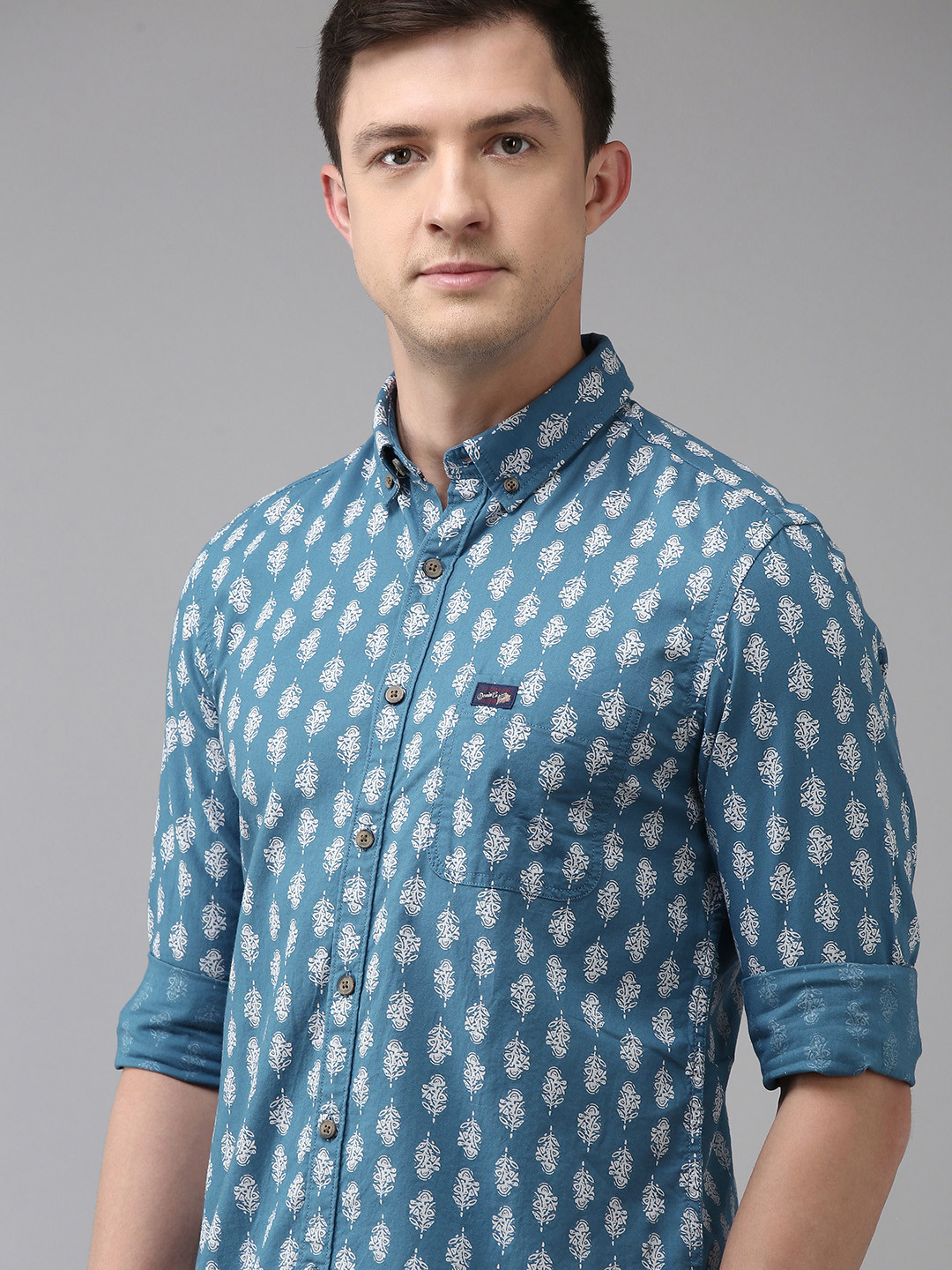 

U S Polo Assn Denim Co Men Blue Slim Fit Printed Pure Cotton `Casual Shirt