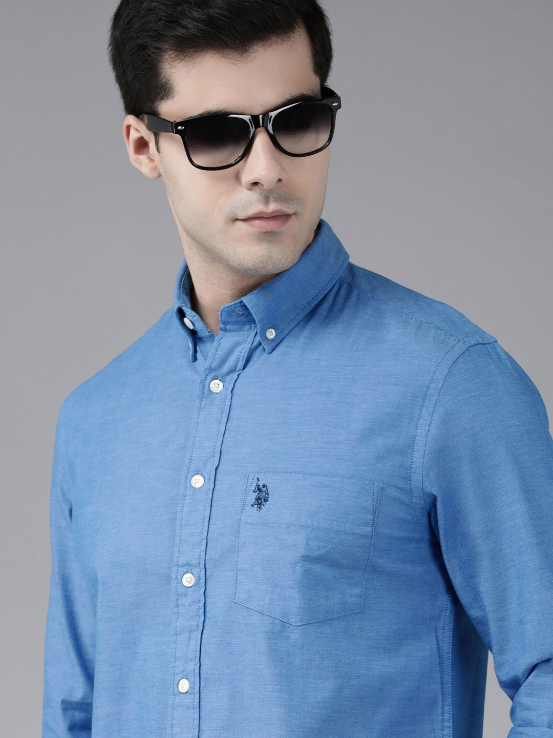 

U.S. Polo Assn. Men Blue Tailored Fit Pure Cotton Casual Shirt