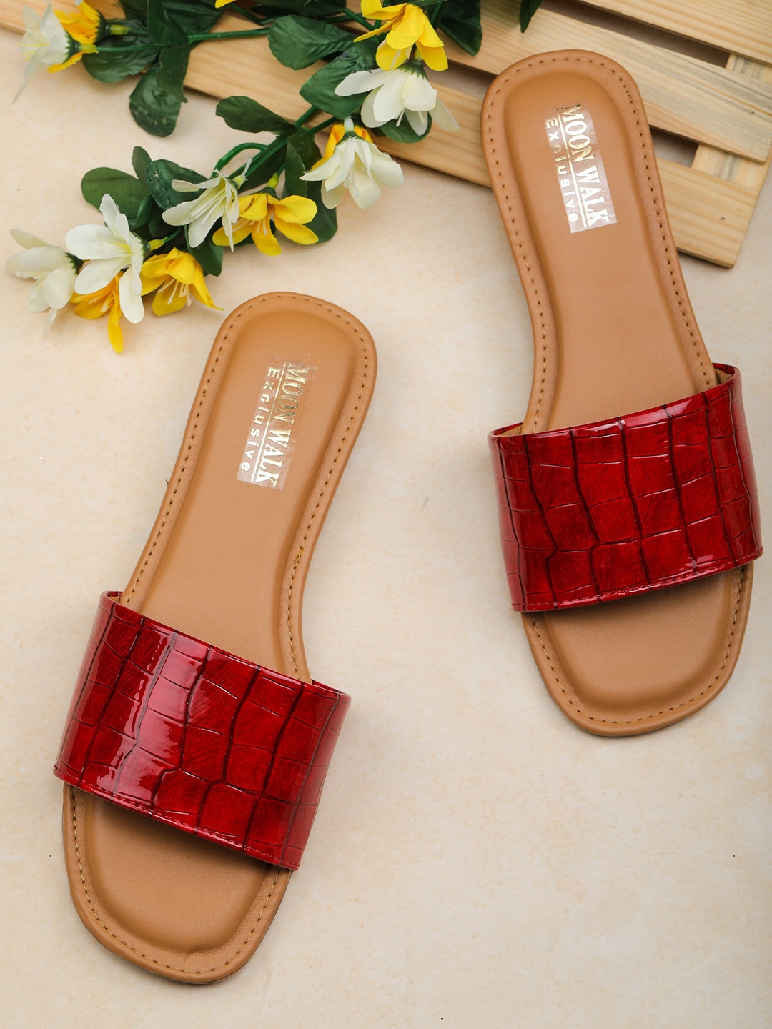 

Moonwalk Women Red Textured Open Toe Flats