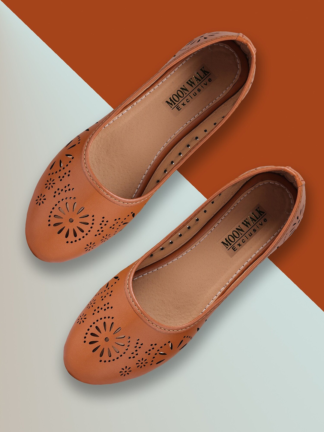 

Moonwalk Women Tan Ballerinas with Laser Cuts Flats