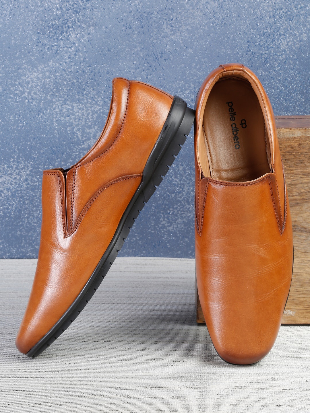 

pelle albero Men Tan Brown Solid Formal Slip-On Shoes