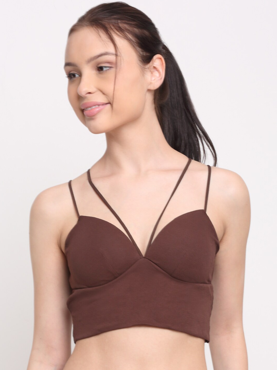 

Laceandme Women Brown Lightly Padded Moisture Wicking Rapid Dry Bralette Bra