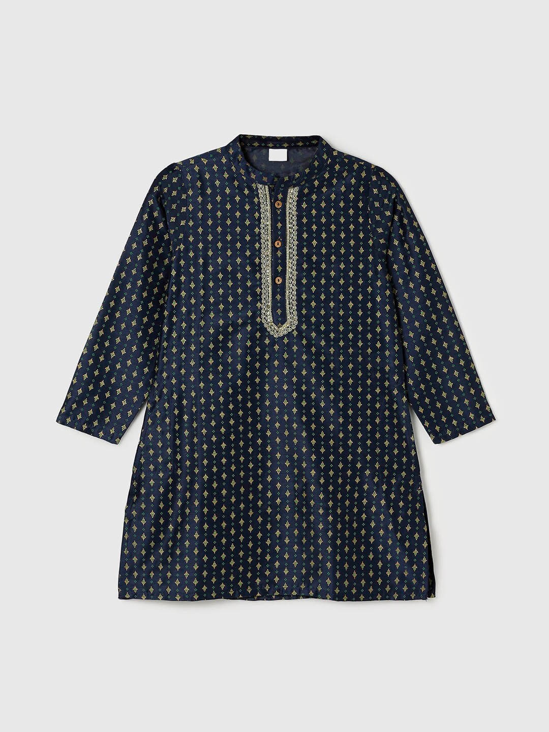 

max Boys Blue & Gold-Toned Ethnic Motifs Printed Kurta
